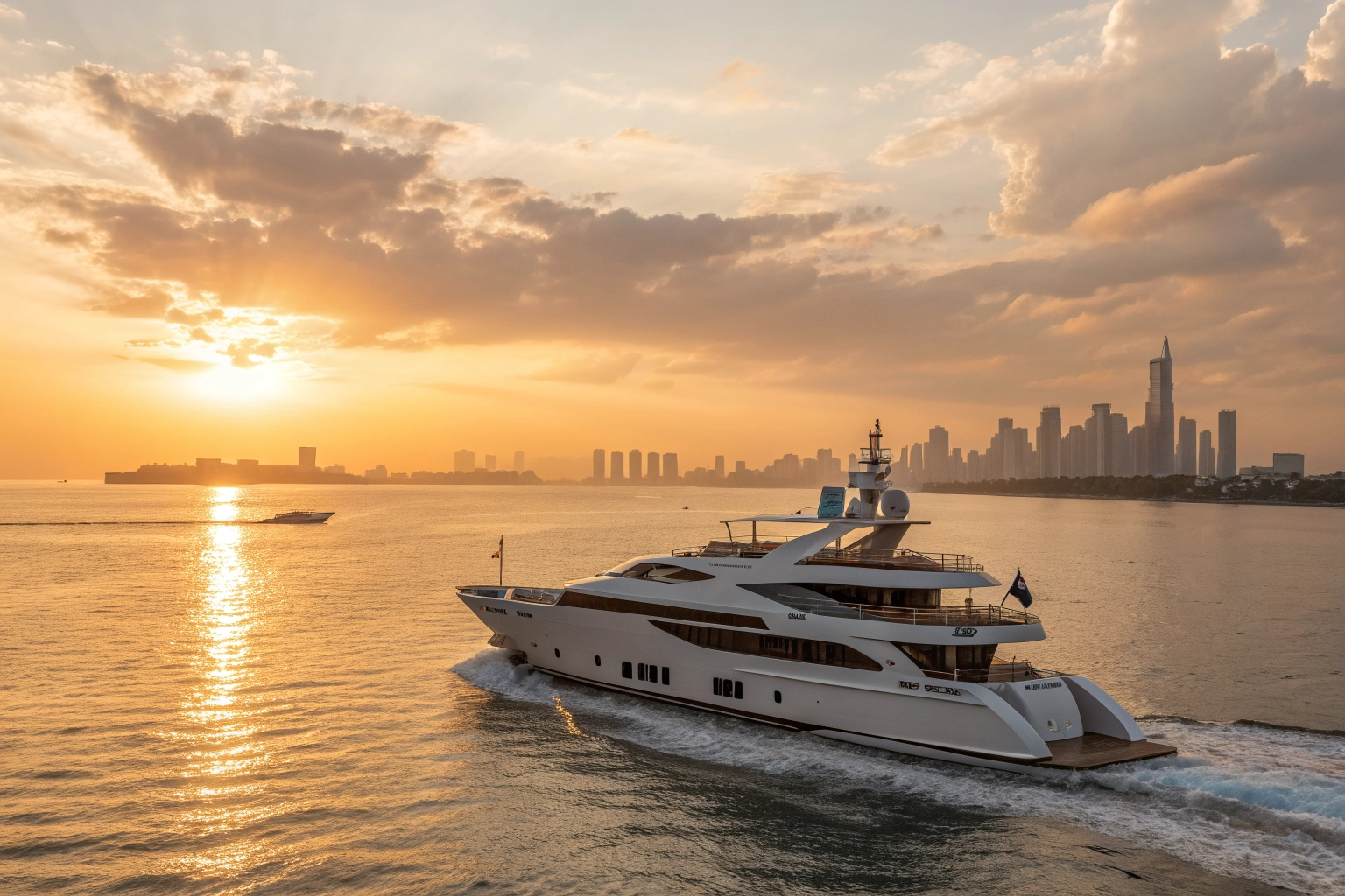 Luxury yacht at sunset
